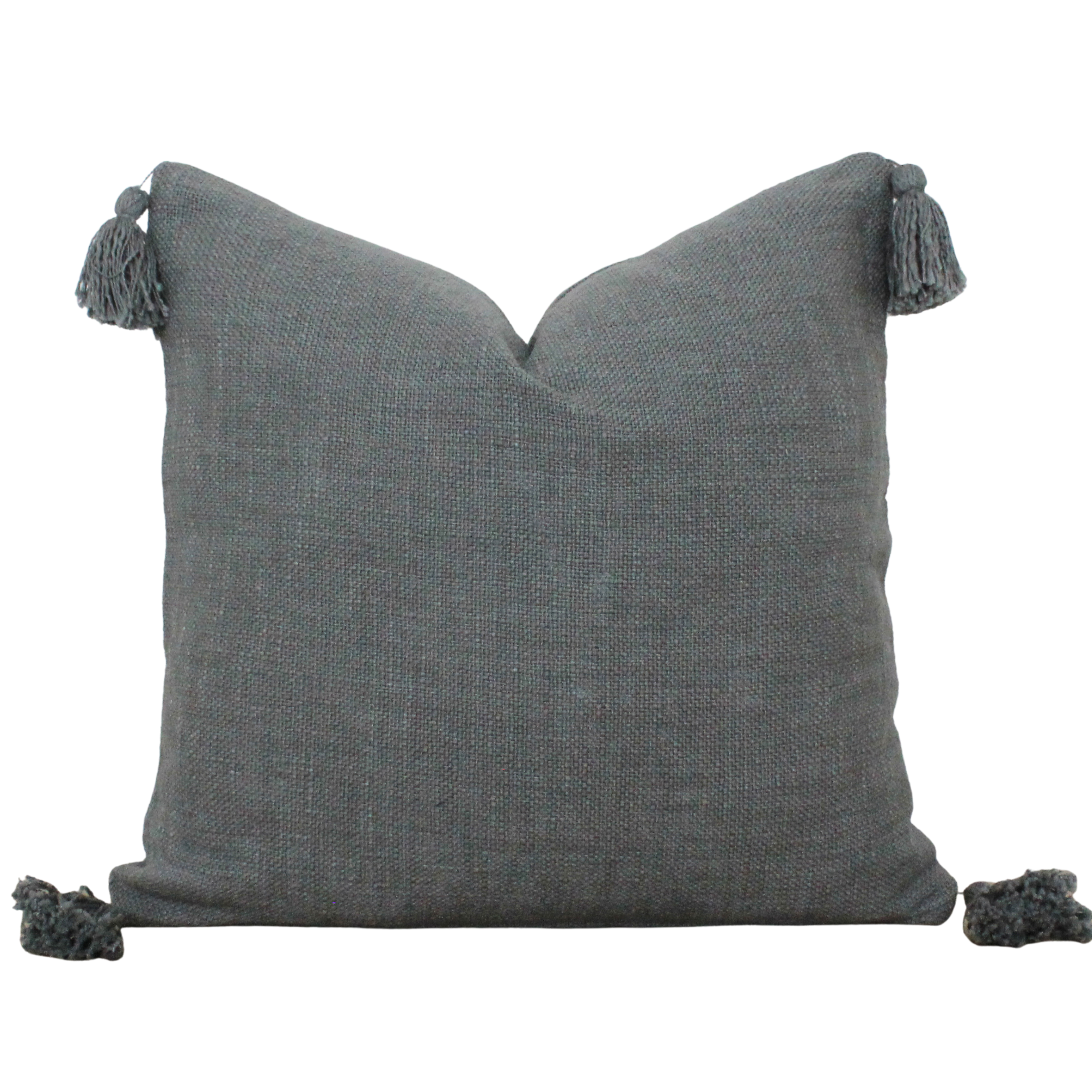 Steel grey pillow cover with tassels