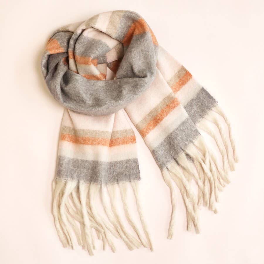 Orange and Grey and White Stripe scarf oversized