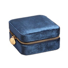 Navy blue velvet jewelry box travel case gold zipper
